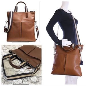 UNISEX FOLD OVER LEATHER CROSSBODY TOTE LAPTOP BAG